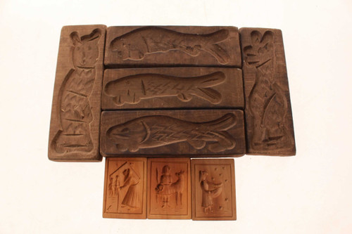 8 Vintage Butter Cookie Candy Wood Press Molds Animals People