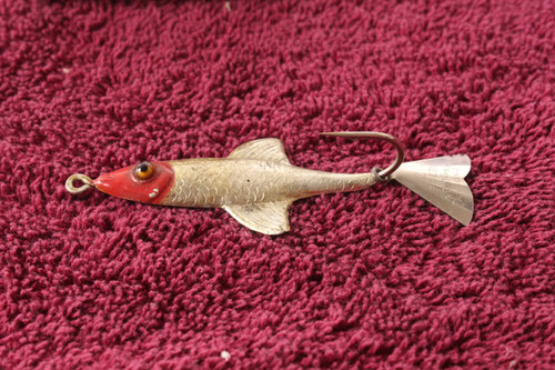 Nice Antique Fred Arbogast Tin Liz Metal Minnow Lure With Glass Eyes & Box