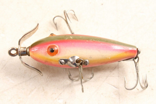 Antique Heddon Baby Dowagiac Minnow Rainbow Color Glass Eye Wood Fishing  Lure - Antique Mystique