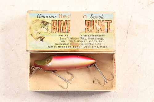 Antique Heddon Baby Dowagiac Minnow 20RB Glass Eye Wood Fishing Lure & Box  - Antique Mystique