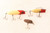 3 Vintage Fishing Lures 2 Wood & 1 Beetle Like Lure