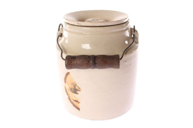 Antique Stoneware Pottery Crock with Lid Bail Handle Black Wood Grip –  Zsinta