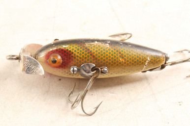 Leurre De Pêche Antique Heddon Dowagiac Tadpolly – Bois – Yeux En Verre Rouge – Vintage