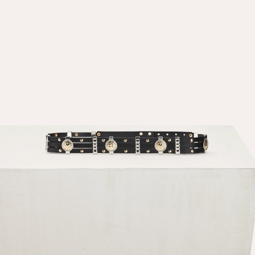 Leather belt with medallion - Black