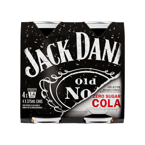 Jack Daniels & Zero Sugar Cola 4pk 375 ML