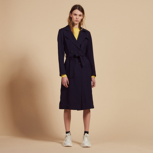 Flowing Trench Coat With Belt - Navy