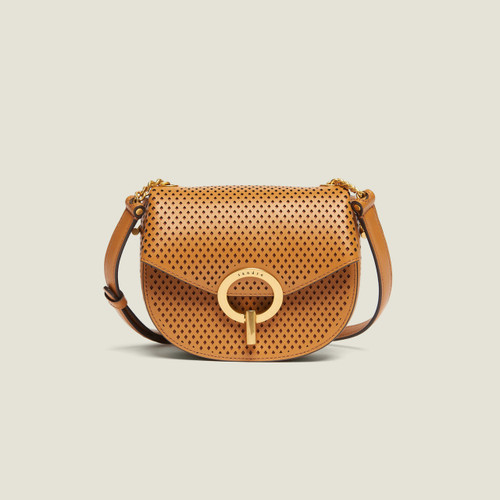Pépita Punched Leather Bag, Small Model - Camel
