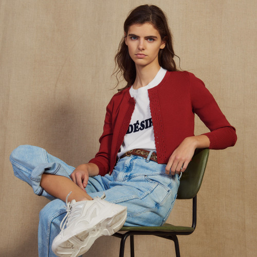 Cropped Knit Cardigan - Terracotta