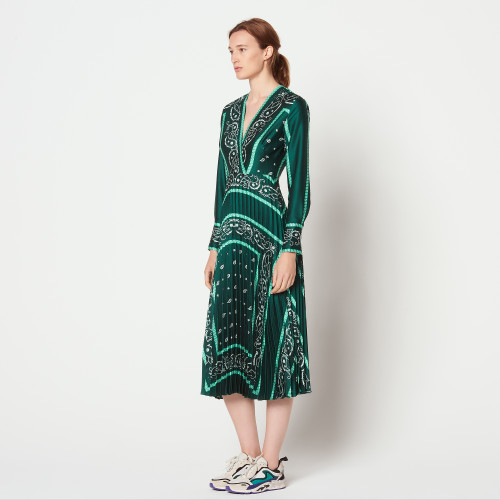 Long dress with scarf prints - Green