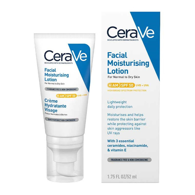 CeraVe AM Facial Moisturising Lotion SPF 50 UVB UVA 52ml 1.75fl oz CeraVe AM Facial Moisturising Lotion SPF 50 UVB UVA 52ml 1.75fl oz