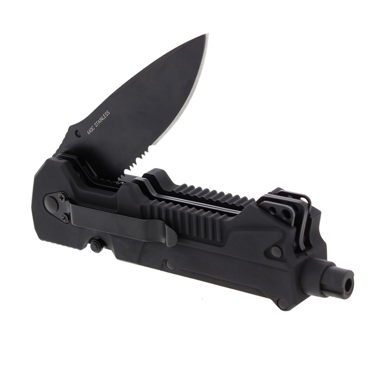 StatGear T3 Tactical Auto Rescue Tool w/ LED Light Black 440C Folding Knife  01