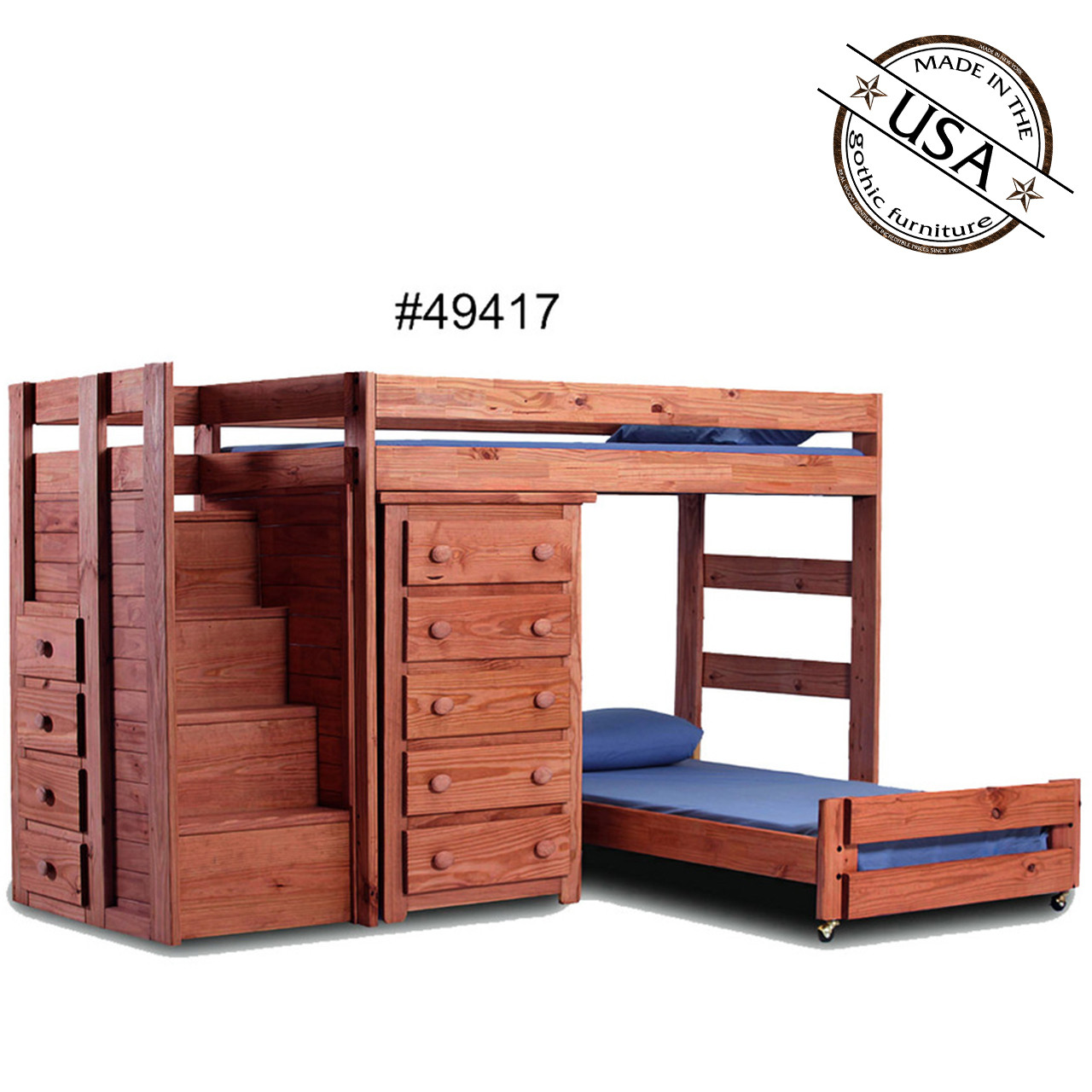 Twin Twin Loft Bed With Chest Solid Pine Pine Crafter Furniture