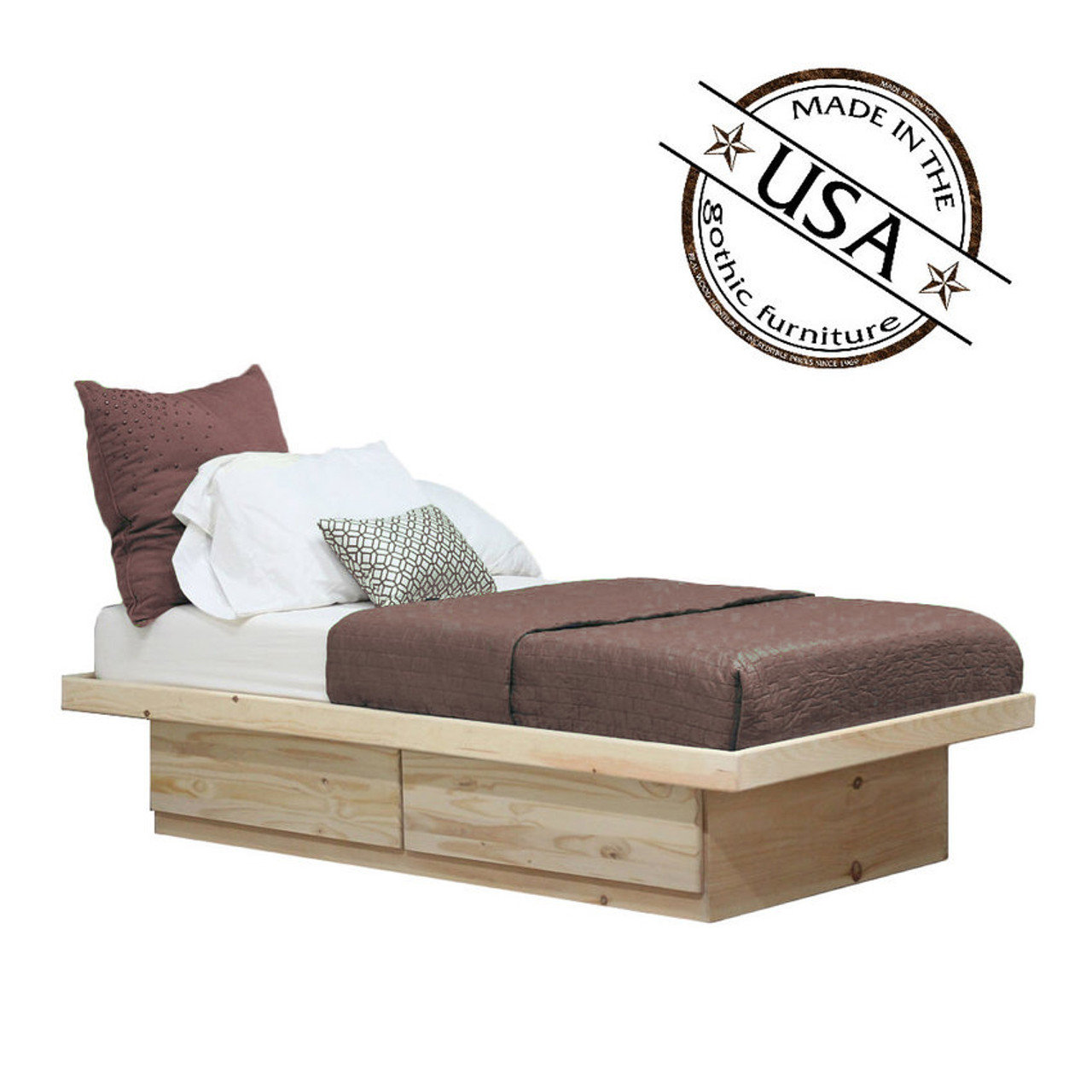 Twin Platform Bed 2 Drawers On Metal Tracks In Pine Gothic Furniture