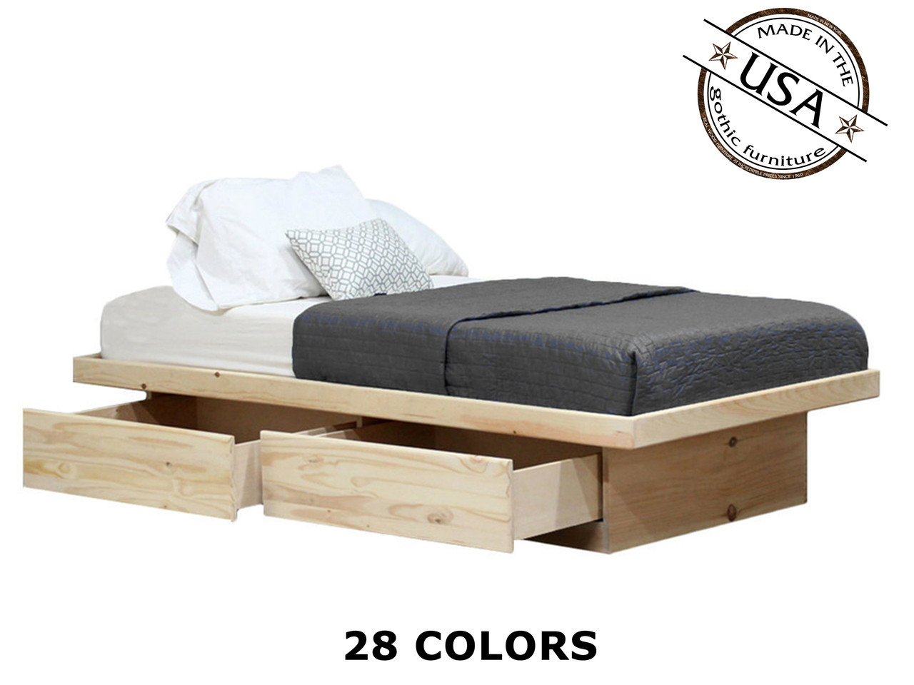 Full Platform Bed with 2 Drawers | Pine Wood | Gothic Furniture