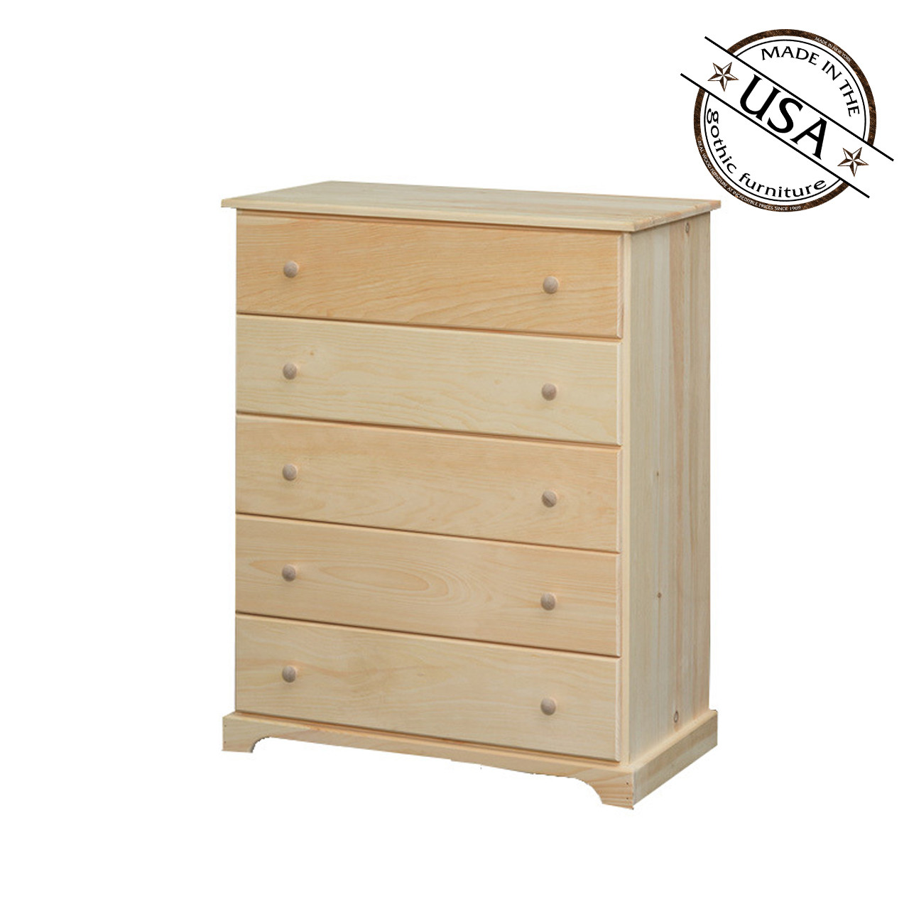 Alpine Five Drawer Chest 20 X 36 X 46 Pine Wood Gothic