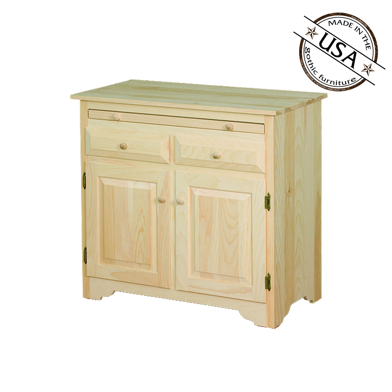 Sunnyside Two Drawer Two Door Microwave Cart Pine Wood Gothic