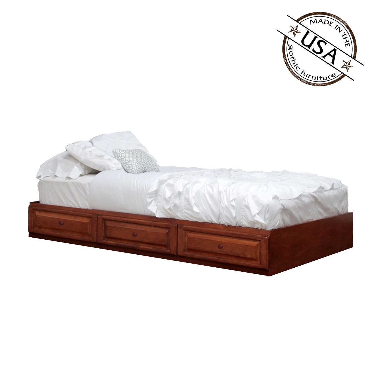 Twin Captains Bed With 3 Raised Panel Drawers On Metal Tracks In
