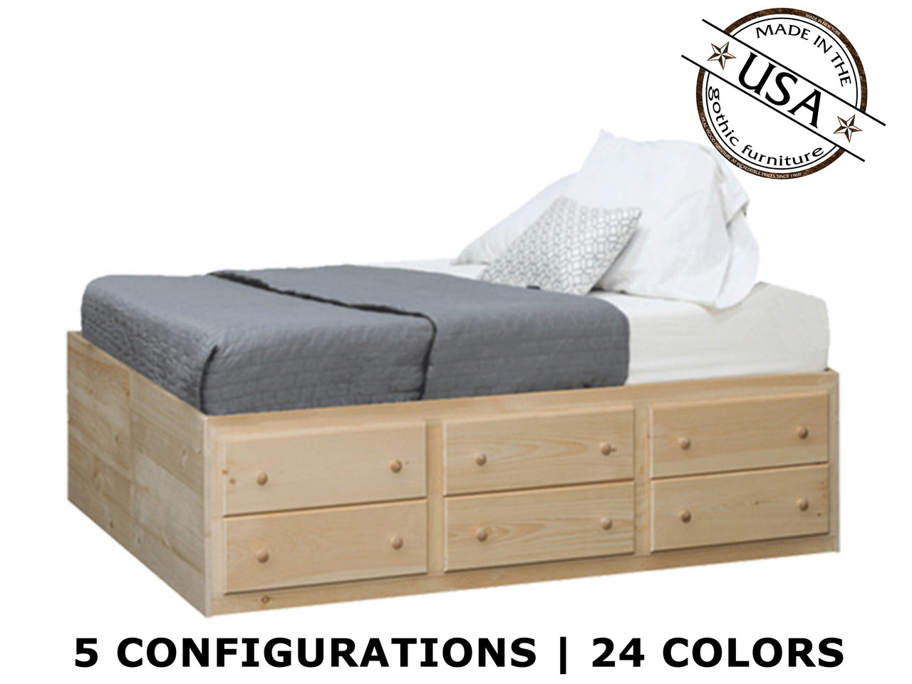 >King Storage Bed Pine Wood Gothic Furniture Gv