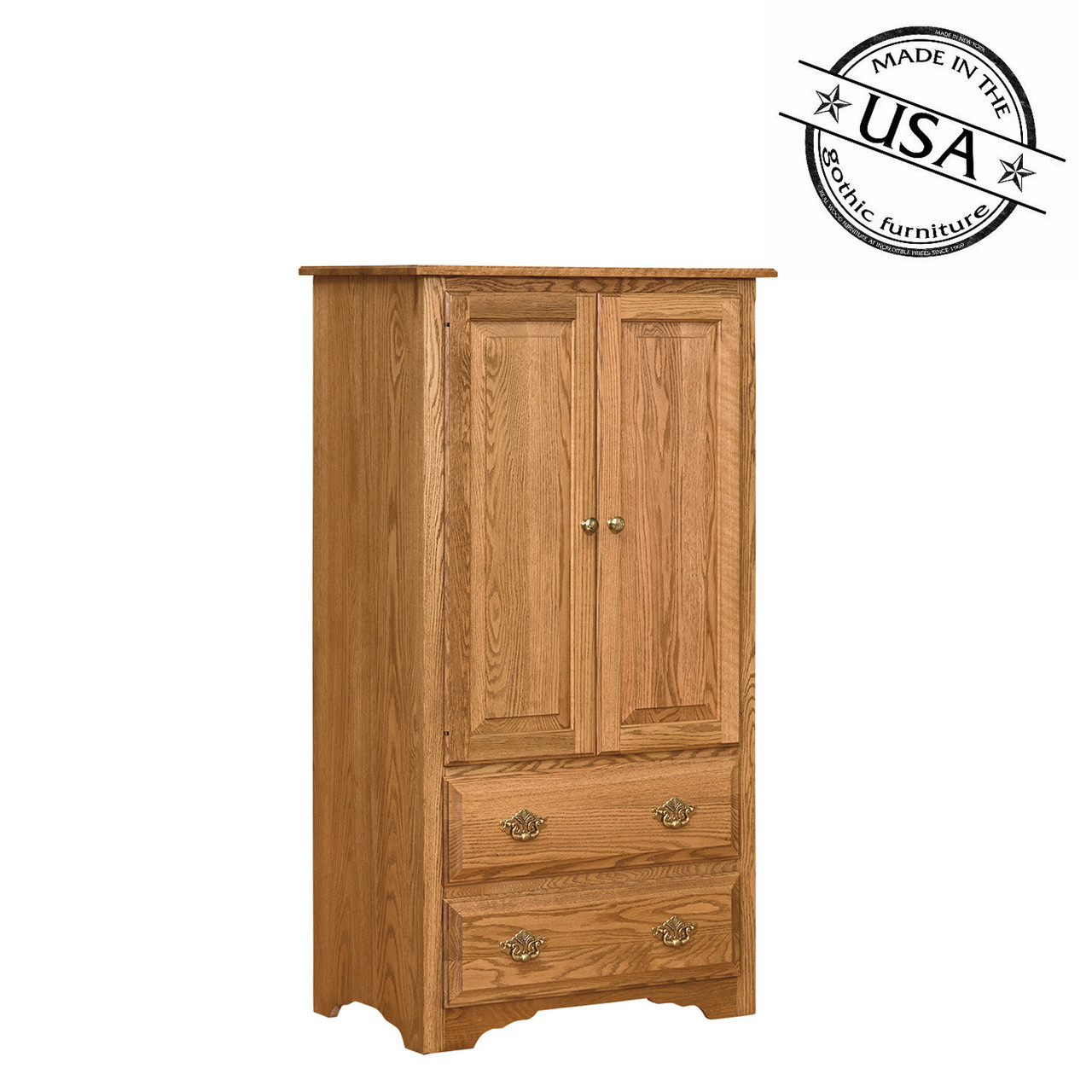 Edgewater Two Door Two Drawer Solid Quartersawn Oak Armoire