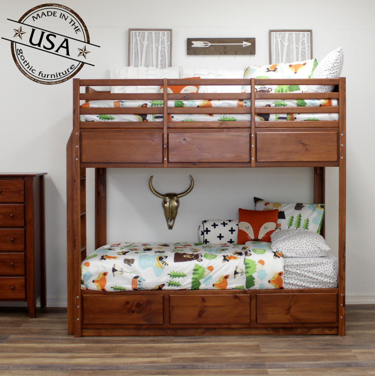 Twin Bunk Bed With 6 Drawers Pine Gothic Furniture