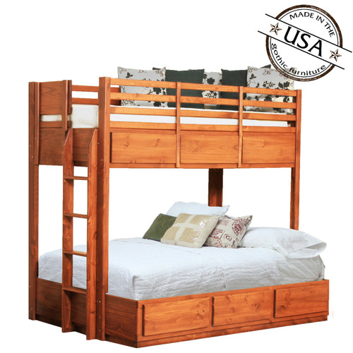 Twin / Full Bunk Bed With 6 Drawers on metal tracks, Pine