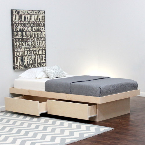 Twin Platform Bed With 2 Drawers On Tracks (Shown in Birch)