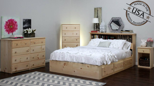 Maspeth Seventeen Drawer Queen Size Bedroom Set | Pine Wood