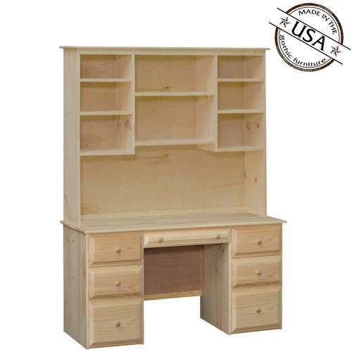 Riverdale Seven Drawer Desk and Hutch | Pine Wood