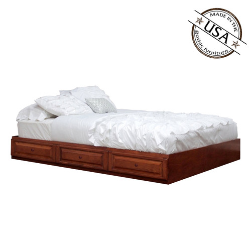 Full Raised Panel Captains Bed with 6 Drawers on tracks | Birch Wood
