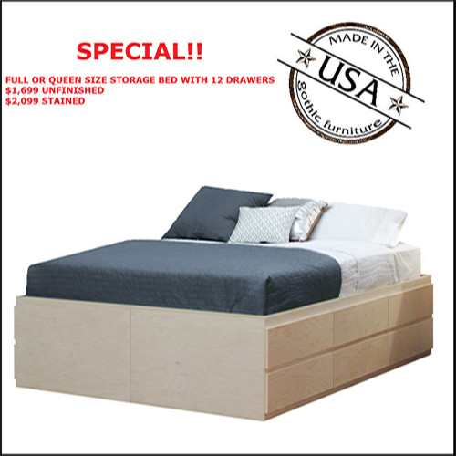 Queen Storage Bed with 12 Drawers | Birch Wood