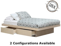 Full Platform Bed with 2 or 4 Drawers on Tracks | Birch Wood