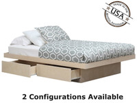 Queen Platform Bed with 2 or 4 Drawers on Tracks | Birch Wood