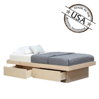 XL Twin Platform Bed 2 Drawers in Birch