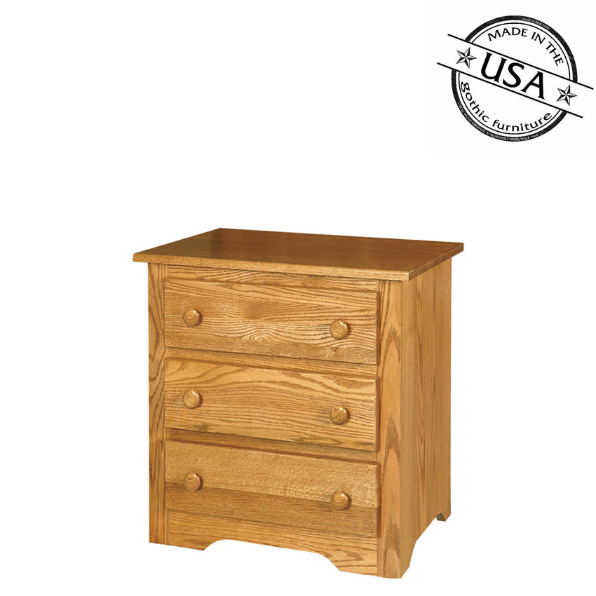 Shawnee Three Drawer Solid Quartersawn Oak Nightstand Gothic Furniture