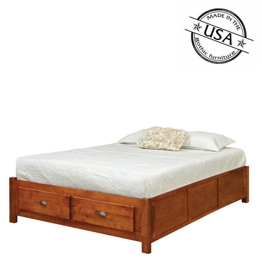 King Two Drawer Solid Quartersawn Oak Storage Bed Gothic Furniture