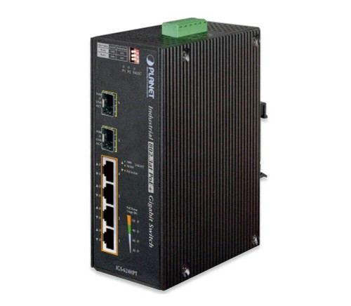 Planet 4 Port Industrial Gigabit Switch, 4 x 30W+ Ports + 2 SFP Ports (-40 to 75 C)