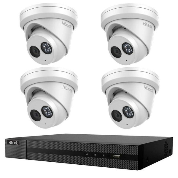 HiLook 8MP IP CCTV Kit – 4x IntelliSense Turret + 4CH NVR 3TB