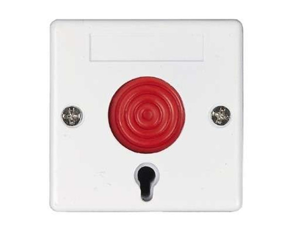 Single button emergency switch , metallic, key resettable