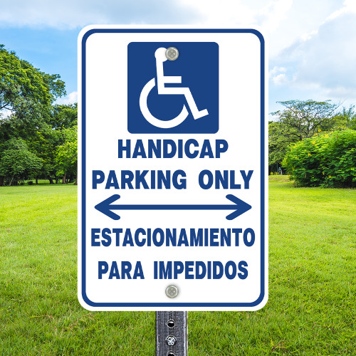 Handicap Parking Bilingual Arrows - 12x18 Aluminum Sign