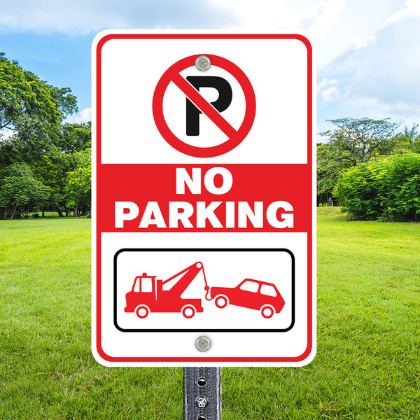 No Parking Tow Icons - 12x18 Aluminum Sign