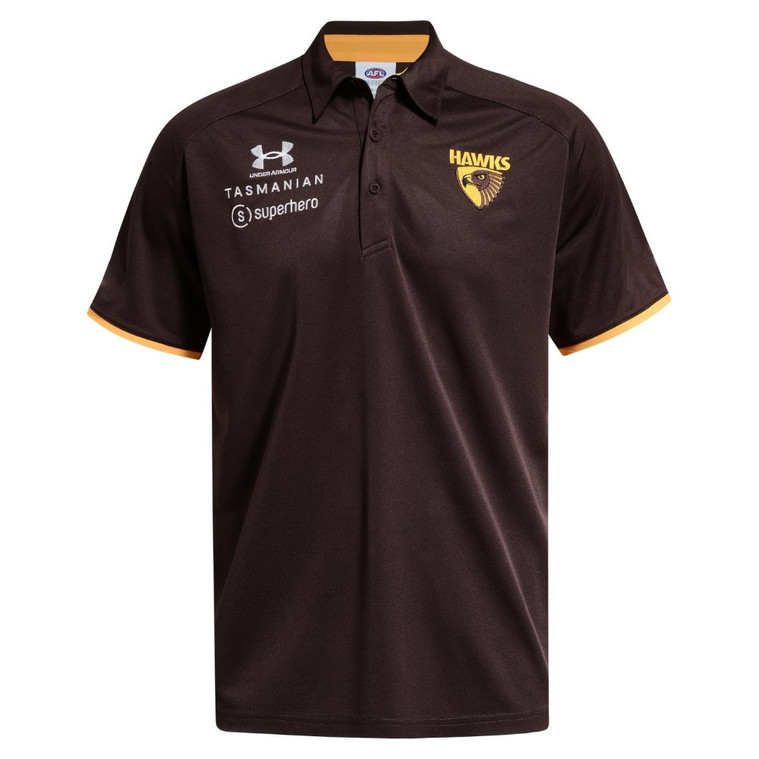 Hawthorn 2026 UA Mens Media Polo Brown