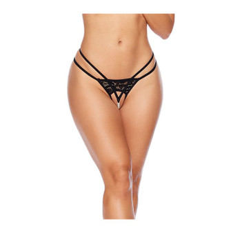 Strappy Pleasure G-String w/Pearl Detail - Black or Red O/S