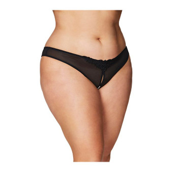 Crotchless Thong w/Pearls - Black