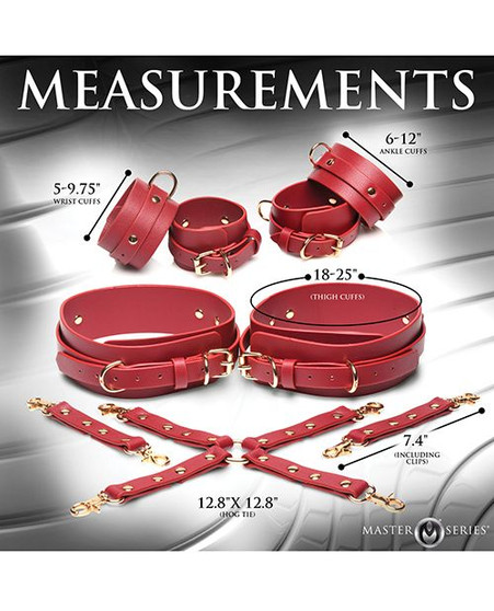 Crimson Captive Thigh, Wrist, Ankle Hog Tie Restraints - Red