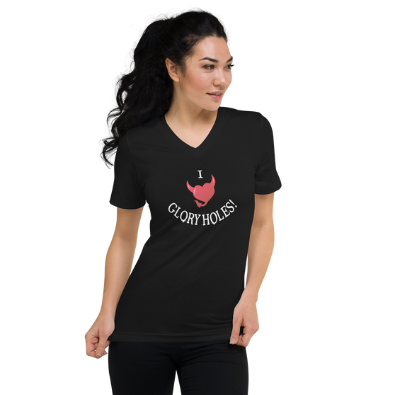 I Heart GloryHoles Woman's V-Neck Black T-shirt