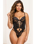 Lace and Mesh Underwire Teddy w/Hook and Eye Back Closure - Black SM - 4X