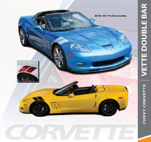 Chevy Corvette C6 DOUBLE BAR Hash Mark Fender Hood Vinyl Graphic Stripes for 2005 2006 2007 2008 2009 2010 2011 2012 2013