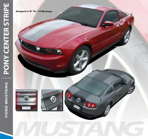 Ford Mustang PONY CENTER Wide Center Hood Roof Racing Stripe Rally Decal Vinyl Graphics Kit 2010 2011 2012 Models