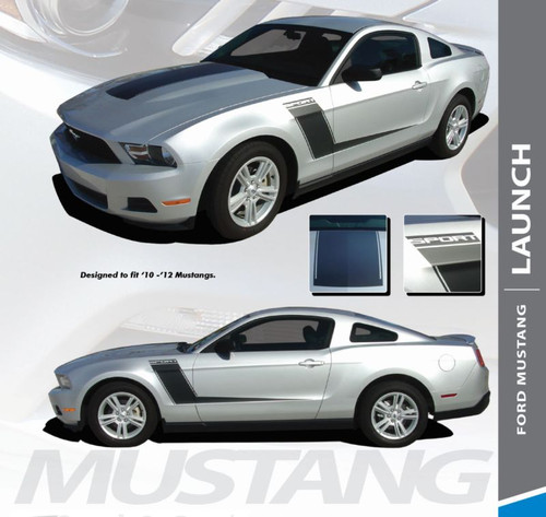 Ford Mustang LAUNCH Hood Side Door Hockey Stripes Body Decals Vinyl Graphics Kit 2010 2011 2012 Models