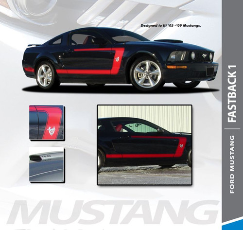 Ford Mustang FASTBACK ONE Boss Style Side Door Body Stripes Vinyl Graphics Decal Kit 2005 2006 2007 2008 2009